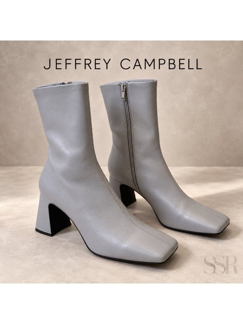 Jeffrey Campbell Jerema Grey Square Toe Flared Heel Ankle Boots NWOB Size 8